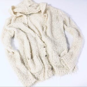 COZY CASUAL CREAM SHERPA POPCORN CARDIGAN W/ HOOD